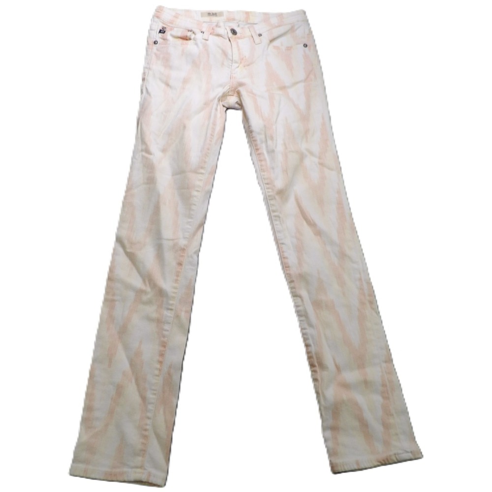 AG Adriano Goldschmied The Stilt Cigarette Jeans Women 26 R Pink Ikat White USA